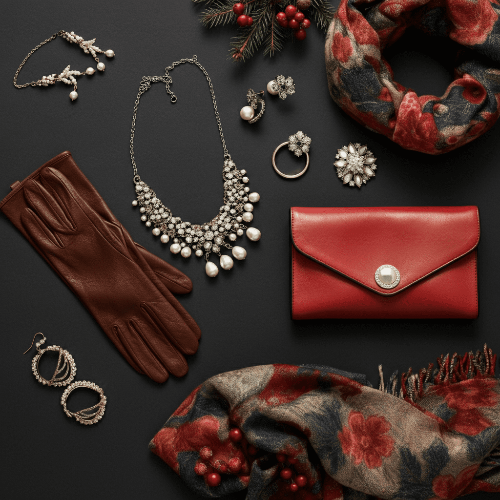 collection of accessories perfect for Christmas outfits. 